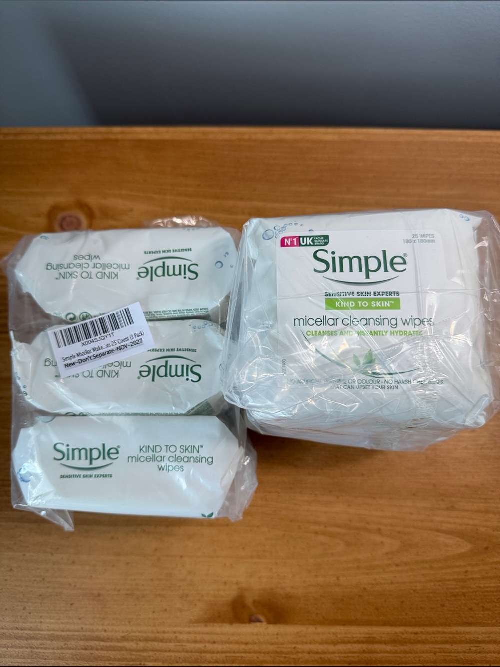 Simple Micellar Cleansing Wipes - 6 Packs of 25 Wipes